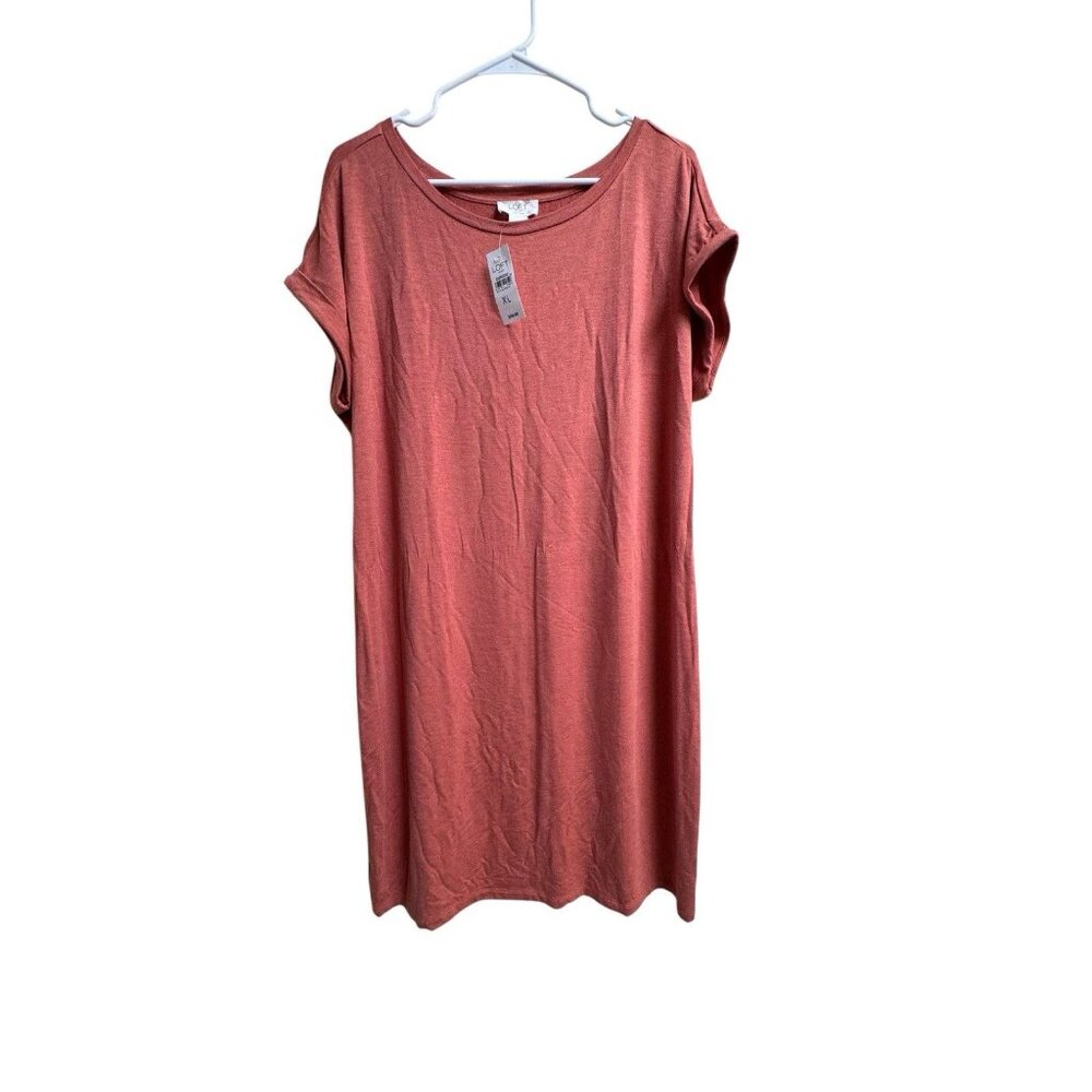 LOFT Lounge Dress XL Coral Short Sleeve Shift Dress NWT Soft Stretch